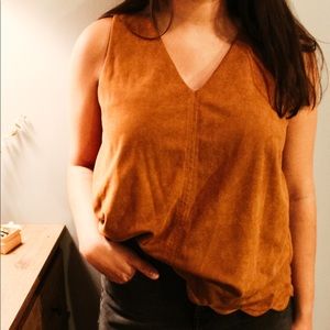 Scalloped Brown Suede Tank